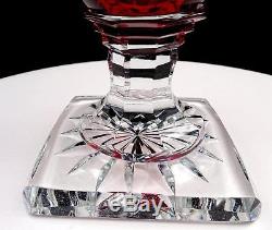 Val St Lambert Signed Crystal Red Cut To Clear Jupiter Square Base 12 1/8 Vase