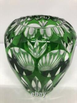 Val St. Lambert Vase Cut Green Crystal Excellent 5.1'