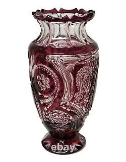 Varga Crystal Ruby Cut-to-Clear Vase Embracing Lovers 11 Tall GORGEOUS & RARE