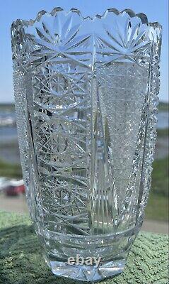 Vase Bohemian Czech Crystal Hand Cut Glass Large 7 Inch Vintage