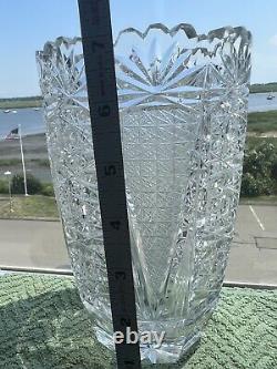 Vase Bohemian Czech Crystal Hand Cut Glass Large 7 Inch Vintage