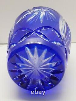 Vase Cobalt Blue 8 Cut To Clear Bohemian Lead Crystal Poland Mid Century Tall