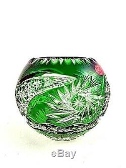 Vase/Rose Bowl, Emerald Green Cut-to-Clear Crystal, Schonborner Bleikristall Mint