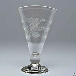 Very Fine T. G. Hawkes Fine Cut & Engraved Phoenix Vase withSterling Silver Base