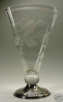 Very Fine T. G. Hawkes Fine Cut & Engraved Phoenix Vase withSterling Silver Base