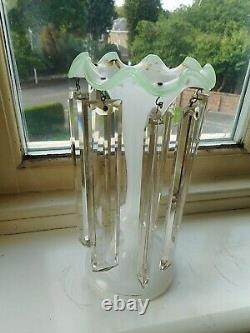 Victorian Cut Glass Crystal Mantel Candle Lustre Vase C. 1880 Eight Drops