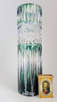 Vintage 10 Inch Val St Lambert Signed Cut Crystal Emerald Green Art Glass Vase