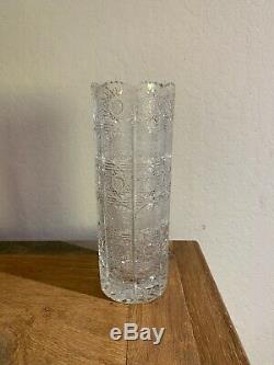 Vintage 10 Queen Lace Bohemian Czech Hand Cut Glass Crystal Vase