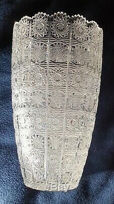 Vintage 10 Queen Lace Bohemian Czech Hand Cut Glass Crystal Vase Rare