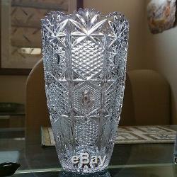 Vintage 10 VASE AMERICAN BRILLIANT CUT CRYSTAL Sawtooth Etched Large Glass 6lbs