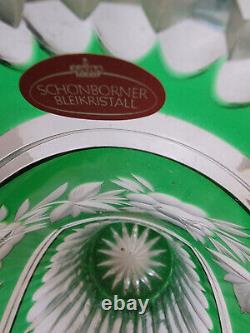 Vintage 11.5 High Schonborner Bleikristall German Cut Clear & Emerald Vase