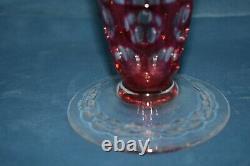 Vintage 11 CRYSTAL Cranberry Red Cut to Clear Crystal Cut Trumpet Vase ABP