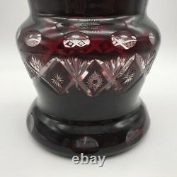 Vintage 12 Bohemian Ruby Cut To Clear Crystal Glass Vase Thumbprint Panels