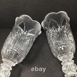 Vintage 14 Tall Heavy Cut Crystal Hurricane Vases (2) Stunning Set