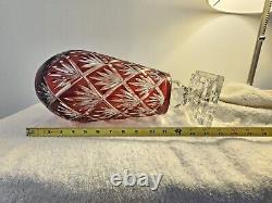 Vintage 1920's Art Deco Cranberry Red Clear Cut Crystal Glass Large 15 Vase