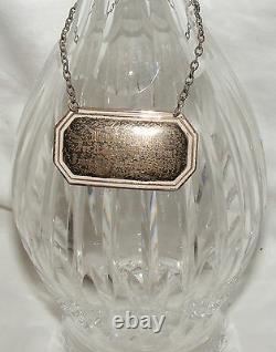 Vintage 1970's Waterford Cut Crystal Decanter Solid Silver Label Tag Engraved