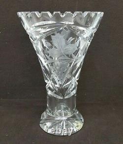 Vintage 24% Lead Crystal Etched Hand Cut Vase Germany Lausitzer Glas