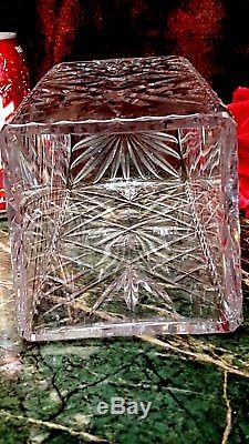 Vintage 60s 70s Vintage SQUARE 10 Tall CUT GLASS CRYSTAL Vase BEAUTIFUL PATTERN