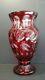 Vintage 9.25 Bohemia Crystal Ruby Red Cut To Clear Vase Art Glass Heavy Czech