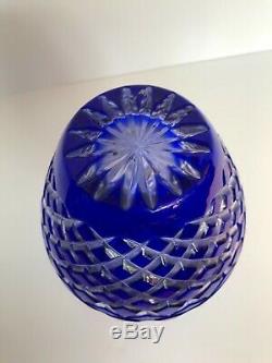 Vintage 9.5 Bohemian Czech Cobalt Blue Cut To Clear Crystal Vase Pineapples