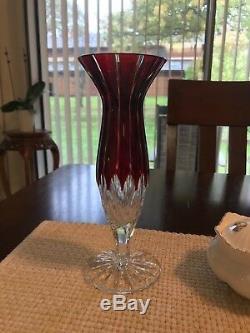 Vintage AJKA Cut-Crystal Glass Ruby Red Bud VASE Marked Handmade in Hungary