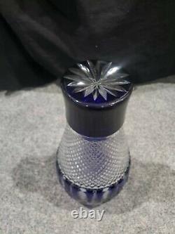 Vintage Ajka Castille Alberga Crystal Cobalt Blue Clear To Cut 11 1/4 Vase