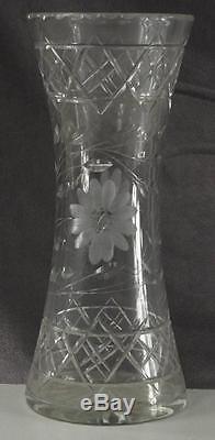 Vintage American Brilliant Crystal 190's Floral Cut Glass Flower Vase 12 Tall
