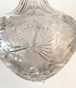 Vintage American Brilliant Cut Glass Intaglio Vase Daisy Flower Butterfly