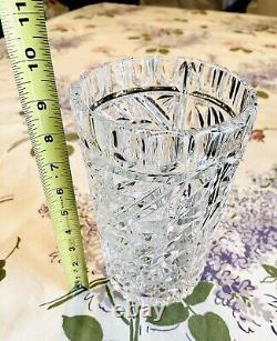 Vintage American Cut Glass Crystal 9 Tall 5 3/8 Wide Flower Vase Hand Cut