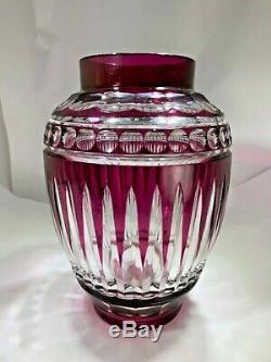 Vintage Amethyst Purple To Clear Large Cut Crystal Czech Vase