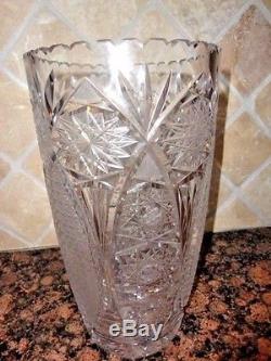 Vintage Antique American Brilliant Cut Crystal Glass Heavy Vase 11 1/2 X 6 1/4