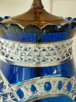 Vintage Antique Bohemian Blue Cut To Clear Glass Crystal (15 tall Vase) Lamp