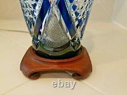 Vintage Antique Bohemian Blue Cut To Clear Glass Crystal (15 tall Vase) Lamp