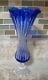 Vintage Antique Cobalt Blue Fine Cut To Clear Crystal Vase Bohemian Glass