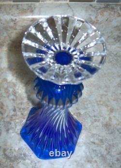 Vintage Antique Cobalt Blue Fine Cut to Clear Crystal Vase Bohemian Glass