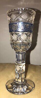 Vintage Antique Val St Lambert Bohemian Heavy Cut Crystal Goblet Blue Cut Clear