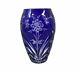 Vintage Arnstadt Cobalt Blue Cut To Clear Crystal Vase 10 H 4 Diameter