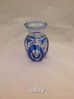 Vintage Art Deco Style Signed Val St Lambert Blue Cut To Clear Crystal Vase