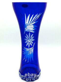 Vintage Badash Cobalt Blue Hand Cut to Clear Crystal Vase Bohemian Russian USSR