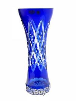 Vintage Badash Russian USSR Cobalt Blue Hand Cut Crystal Vase Diamond CrissCross