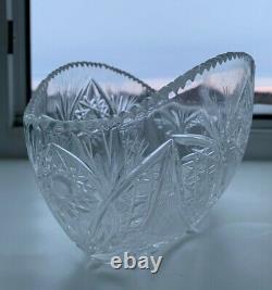 Vintage Baroque Antique 1990 Ussr Cut Lead Crystal Oval Soviet Vase