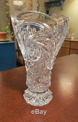 Vintage Beautiful Crystal Etched Cut Glass Heavy Vase