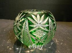Vintage Bleikristall Leaded Cut To Clear Green Crystal Rose Bowl Vase Excellent