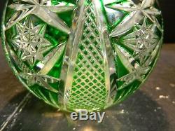 Vintage Bleikristall Leaded Cut To Clear Green Crystal Rose Bowl Vase Excellent