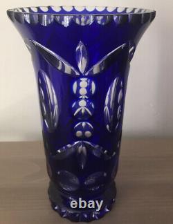 Vintage Blue Cut To Clear Imperlux German Republic Crystal Glass Vase