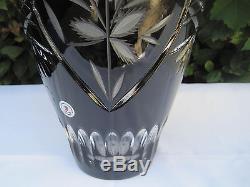 Vintage Bohemia Black 24% Lead Hand Cut Crystal Jar Shape Vase 12 Mint Nib
