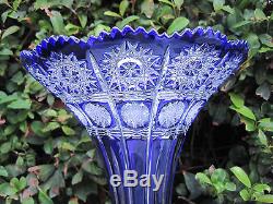 Vintage Bohemia Cobalt Blue Queen Lace Hand Cut 24% Lead Crystal Vase 8 Nib