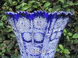 Vintage Bohemia Cobalt Blue Queen Lace Hand Cut Six Sided Crystal Vase 11 Nib