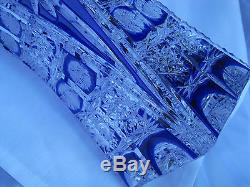 Vintage Bohemia Cobalt Blue Queen Lace Hand Cut Six Sided Crystal Vase 11 Nib