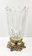 Vintage Bohemia Cut Glass Vase Clear Frosted Heavy Large Pedestal Brass Base 12